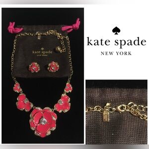🆕KATE SPADE - NWOT/REPAIRED - PINK RED / GOLD FLORAL NECKLACE AND EARRING SET